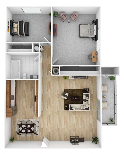 Floor plan for 2 beds, 1 bath, 840 sqft